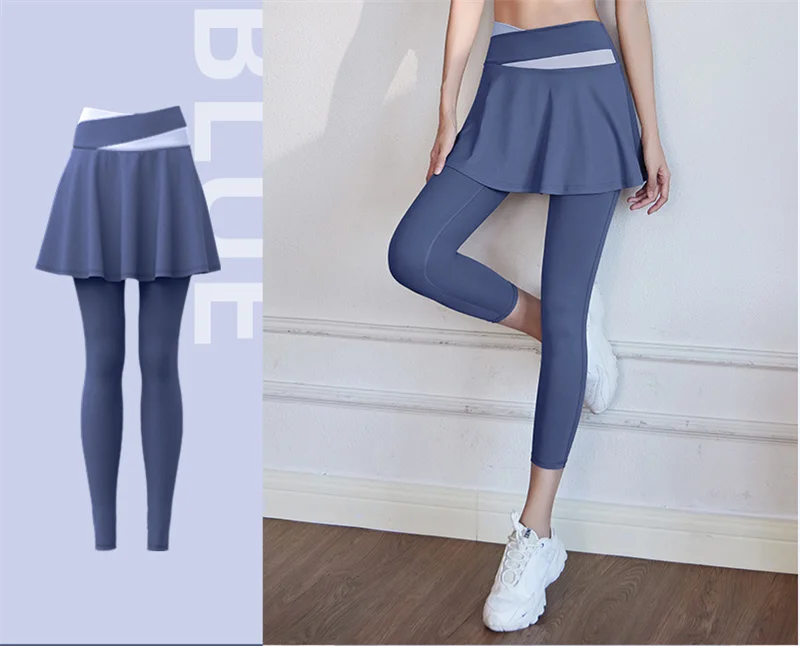 Aiithuug Tennis Skorts Cross-waist Skirted Legging Yoga Legging with Skirts Tennis Leggings Soft Stretchy Tennis Dresses Running