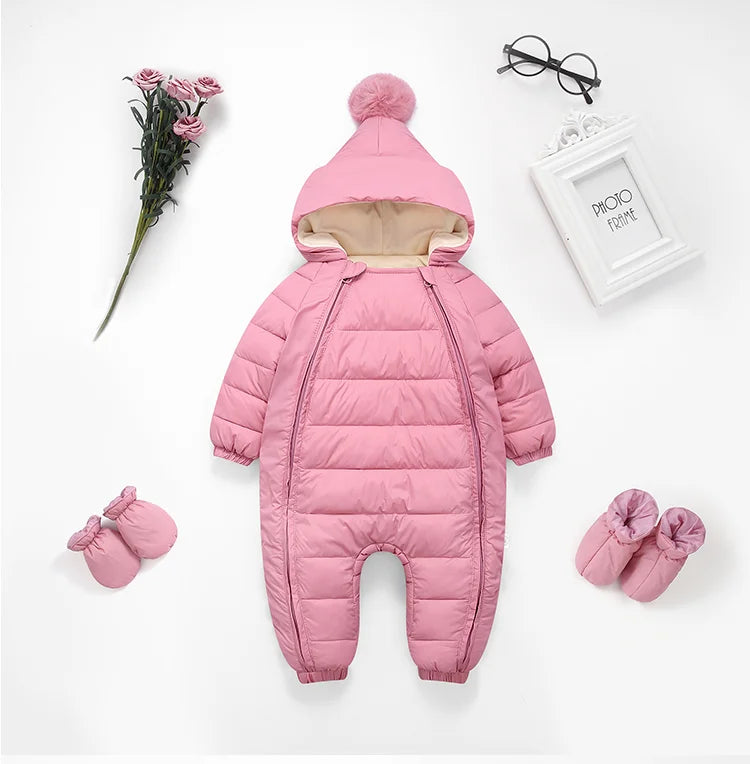 OLEKID 2025 Newborn Baby Jumpsuit Hooded Plus Velvet Warm Baby Boys Snowsuit Toddler Snow Suit Baby Girl Cotton Overalls Rompers