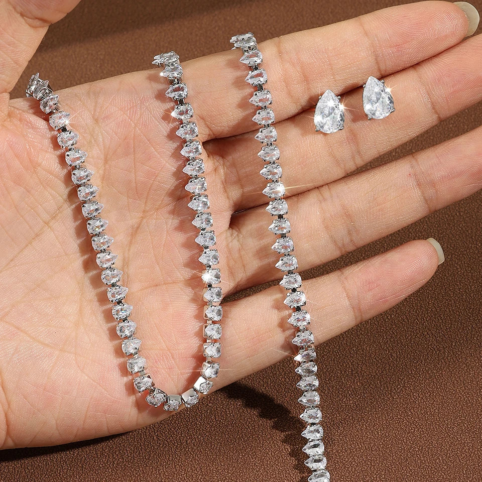 ZAKOL Gorgeous Buling AAA Clear Round Cubic Zirconia Wedding Bridal Necklace Earrings Party Jewelry Set for Women