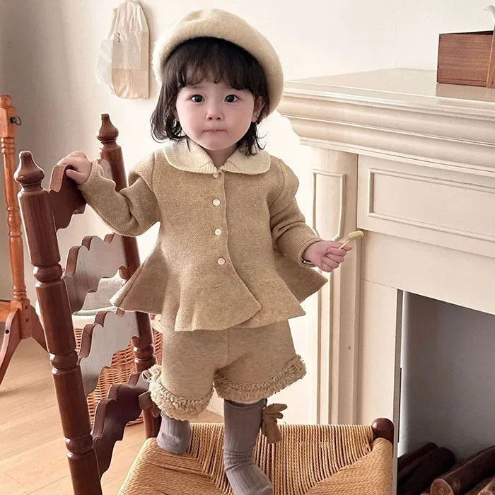 2024 New Autumn Winter Infant Baby Girls Clothing Set Long Sleeved Knitted Cardigan+Shorts Toddler Baby Knitted Clothes Suit