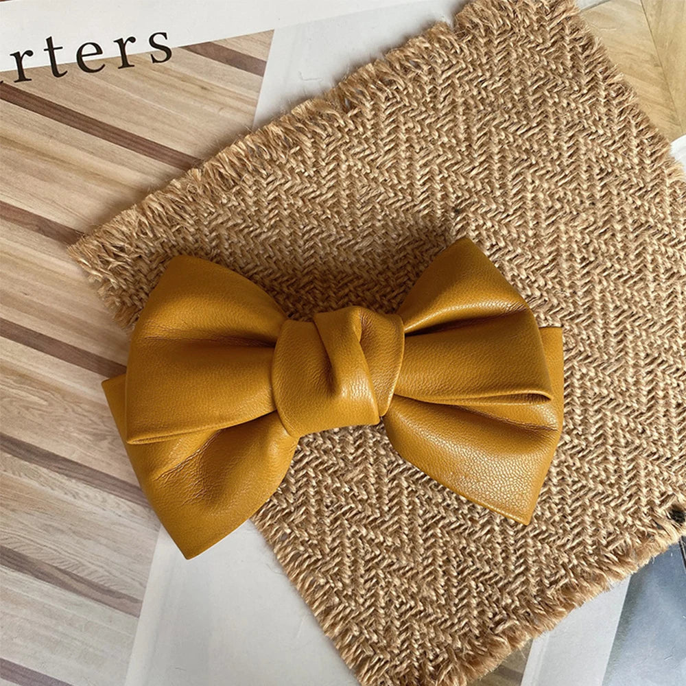 Accessories Hair Ornament Solid Color PU Leather Girls Duckbill Clips Headwear Bow Hairpin Spring Clips Hair Clips