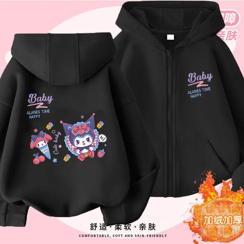 Kuromi Zipper Hoodies Girls Cinnamoroll Sweatshirt Autumn And Winter Long Sleeve Harajuku Pullovers Series Stich Casual Hooded