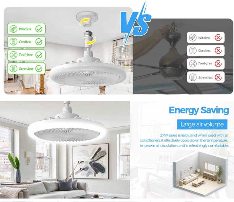 Modern 25cm Ceiling Fans With LED Lights Silent E27 Smart Bedroom Kitchen Electric Fan Lamps Room Decor AC95-260V