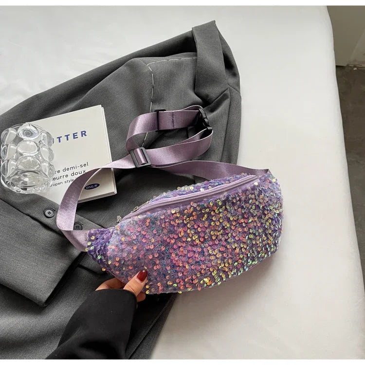 Light Luxury Zipper Fashion Women's Crossbody Bags New Best-selling Sweet Sequin Design Ladies Waist Packs Bolsas Femininas