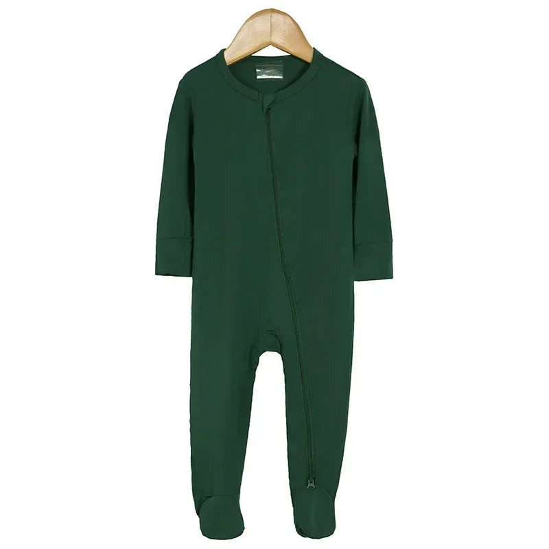 Baby Romper Bamboo Fiber Baby Boy Girl Clothes Newborn Zipper Footies Jumpsuit Solid Long-Sleeve Baby Clothing Pajamas 3 6 9 12M
