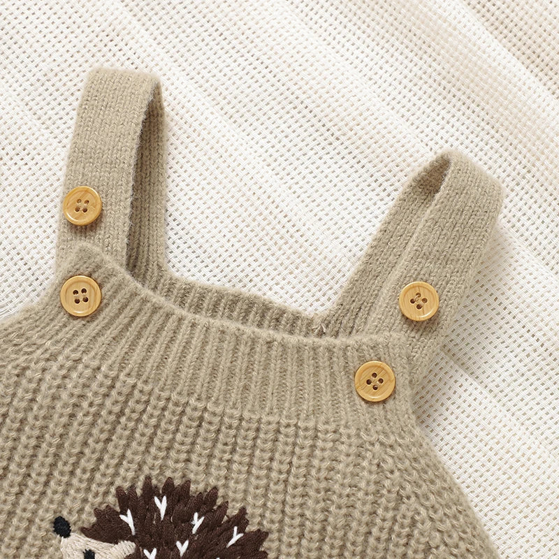 Baby Girls Boys Rompers Cute Hedgehog Knitted Newborn Sleeveless Sunsuits Jumpsuits 0-18m Infant Unisex Overalls Toddler Costume