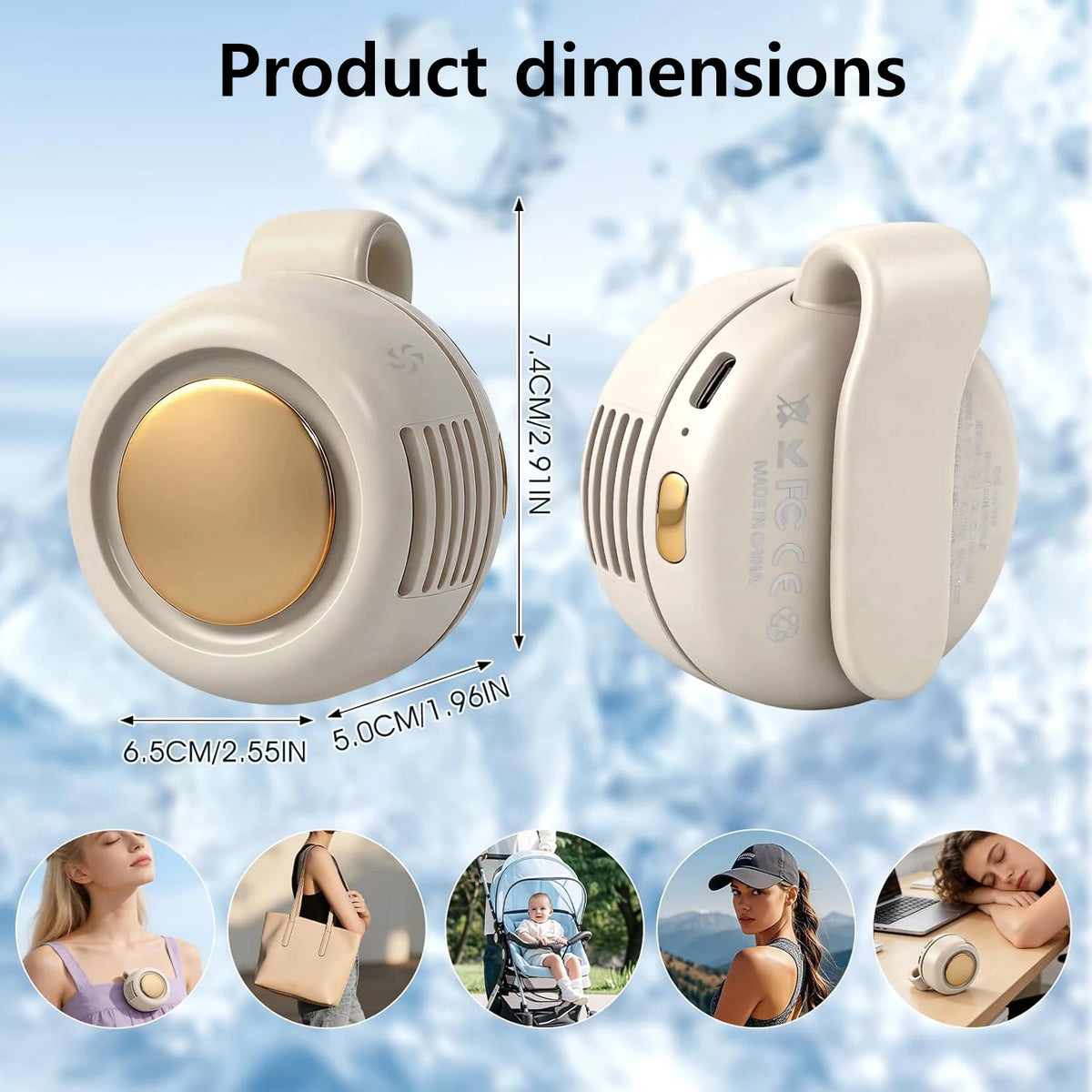 Mini Clip On Fan Portable Wearable Bladeless Fan Rechargeable 360° Rotatable 3-Speed Silent Electric Fans Hands-Free Cooling Fan