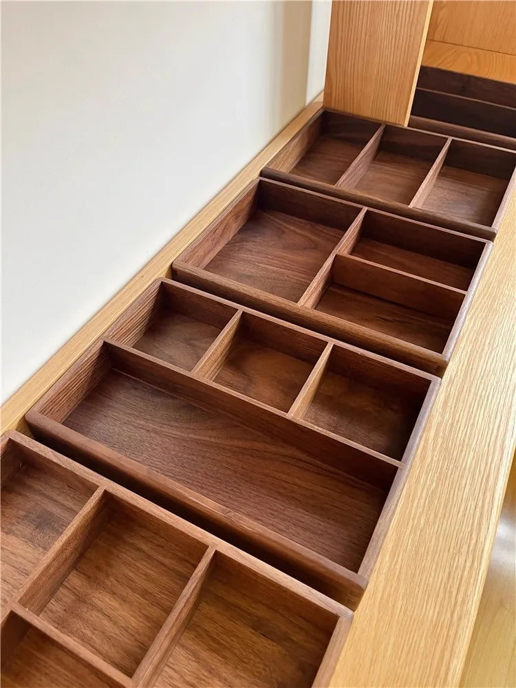 Compartment Solid Walnut Desk Organizer Precision-Crafted Wooden Storage Box for Office Supplies & Stationery