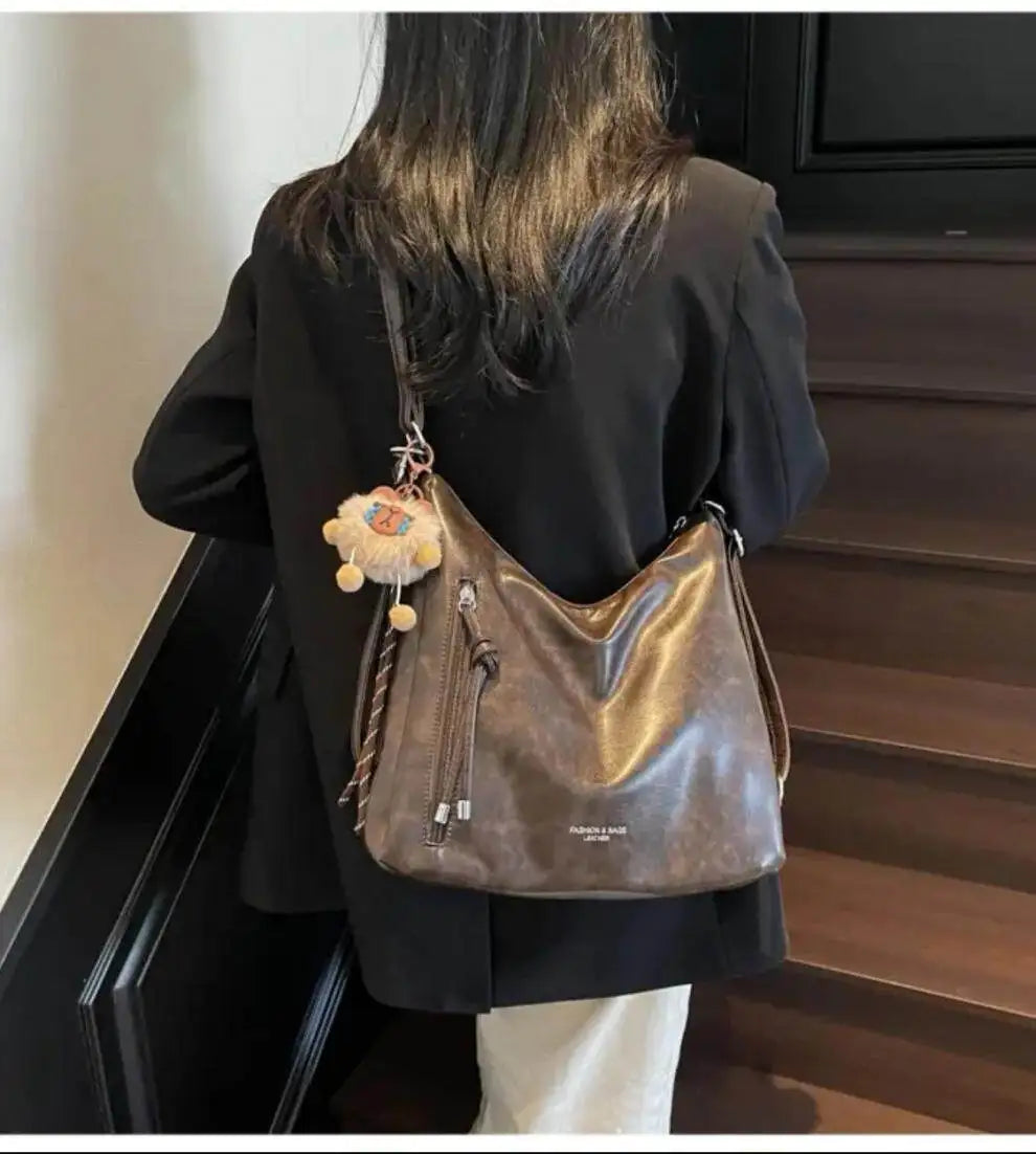 Retro Large Capacity Crossbody Shoulder Tote Bag for Women Commuter Bag 2025 New Luxury Minimalist High-End Feel PU Leather
