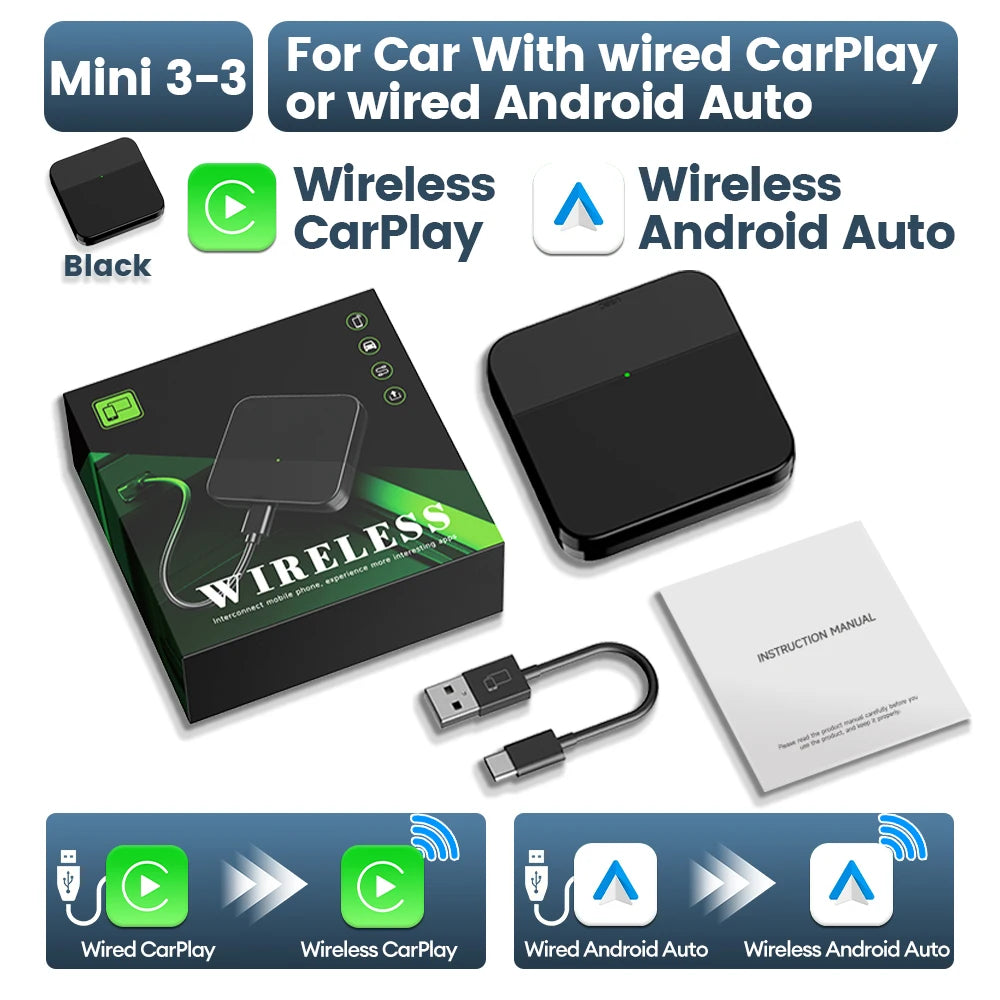 CarlinKit Mini 5 CarPlay Wireless USB Dongle Plug &Play Split Screen Wired To Wireless Adapter For Benz Kia Volvo Mazda MG Ford