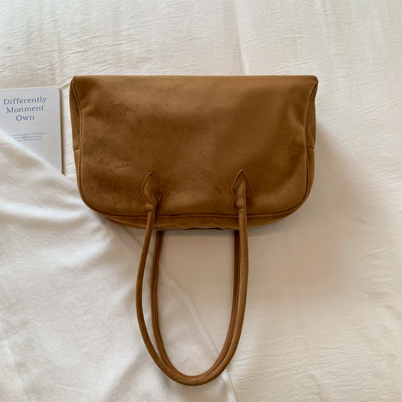 Vintage Women Business Shoulder Bags Simple Ladies Commute Tote Bag Suede Leather Female Underarm Bag Burgundy Large Handbags