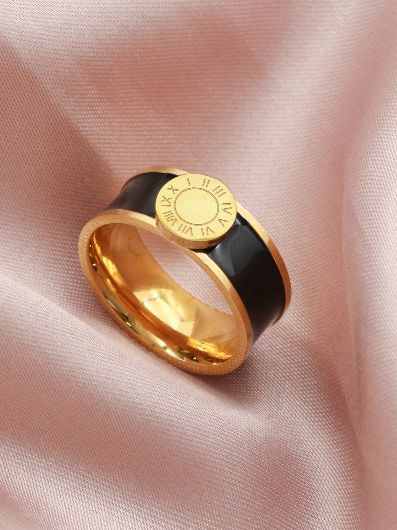 1set/4pcs New Trendy Round Roman Numerals Bracelet Stainless Steel Enamel Bangles Ring Earrings Jewelry Set Women Orange Color