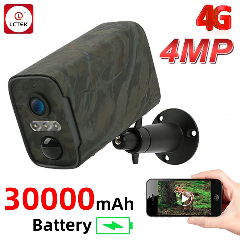 LCLCTEK 4MP 4G SIM Card Mobile App Trail Hunting Battery Powered Camera PIR Detection Outdoor IP66 Wireless Security CCTV Camera