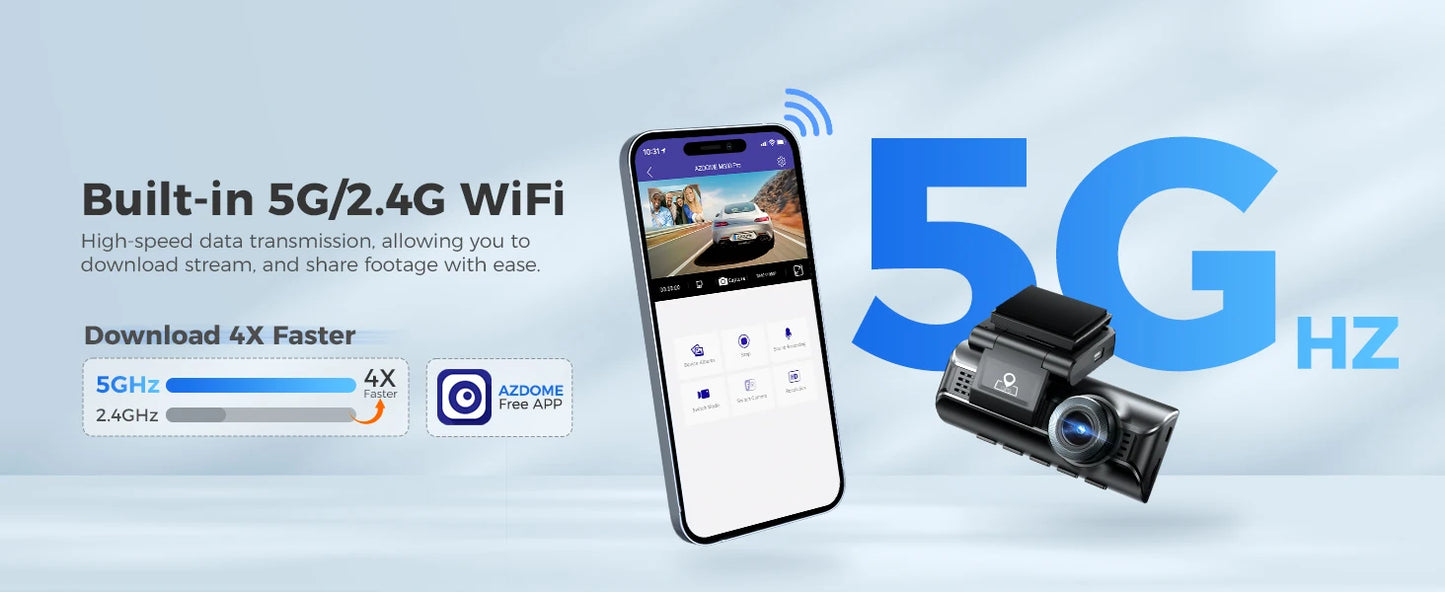 AZDOME M550 Pro Dash Cam 4K+1080P Built-in GPS 5G WiFi 3.19" IPS Screen Camera for Cars IR Night Vision 24H Parking Mode