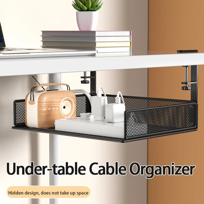Under Desk Drawer Organizer Clamp-On, Mesh Metal Attachment, On or Under Desk Organizer for Office Supplies