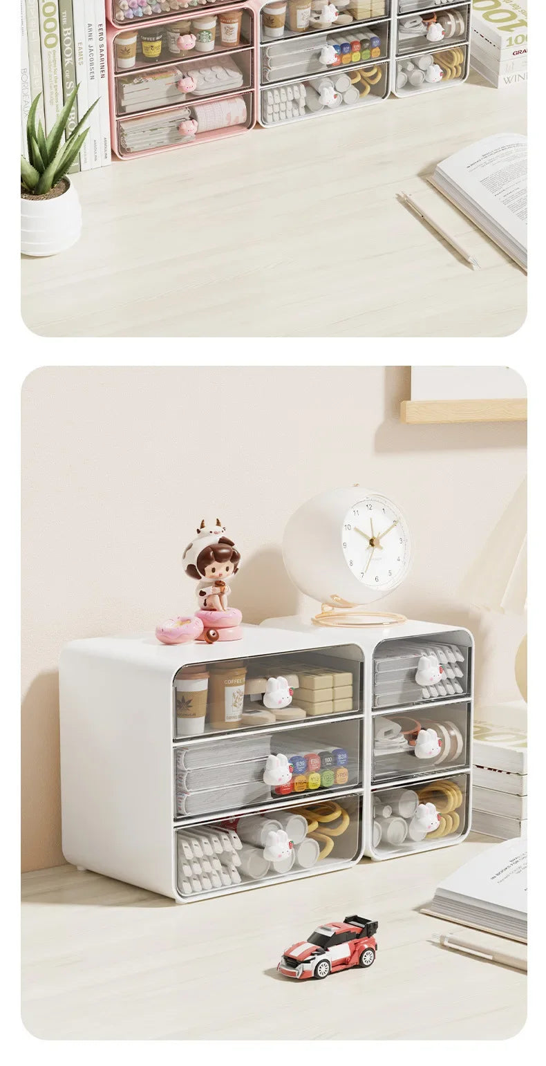 2-layer Cartoon Creative Pen Holder Storage Box Office Desktop Rabbit Makeup Organizer Children's Girls Student Desk Organizer