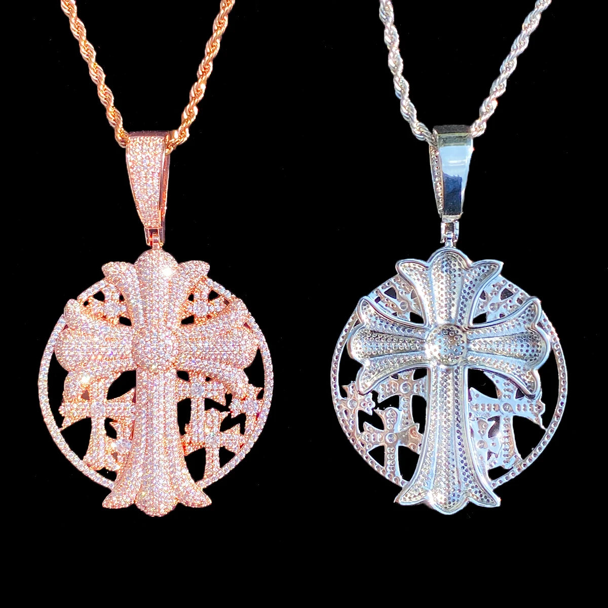 Aokaishen Iced Out Cross Disc Necklace Pendant for Women Real Gold Plated 5A Cubic Zirconia Hip Hop Jewelry