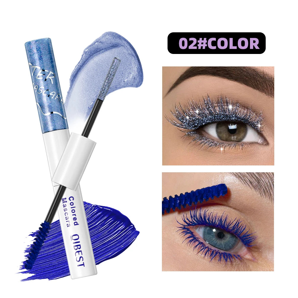 QIBEST Double Head Diamond Glitter Mascara Lasting Colored Mascara Eyelashes Pink Blue Green Red Brown Voluminous Mascara Rimel