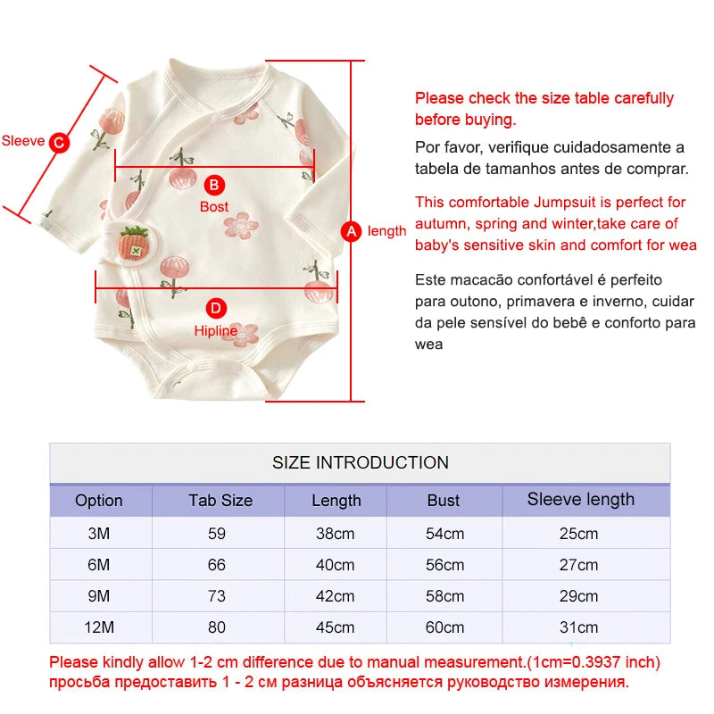 Ircomll 2 pcs Spring and Autumn Newborn Bodysuit Cotton Long Seeve Clothes Infant Clothing Pajamas Overalls for Girls&Boys 0-6M