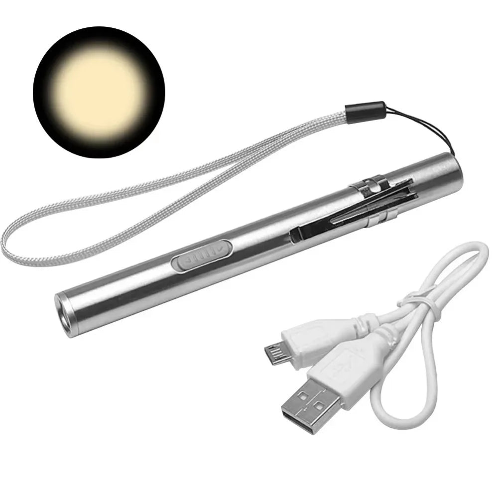 Stainless Steel Doctors Pen Light Yellow/ White Light with Steel Clip Nurse Pocket Flashlight Portable Water-proof
