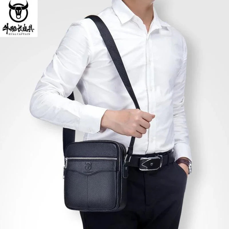 BULLCAPTAIN 2024 New Brand 100% cowhide men's bag shoulder bags high quality messenger small bag retro square luxury  handbag