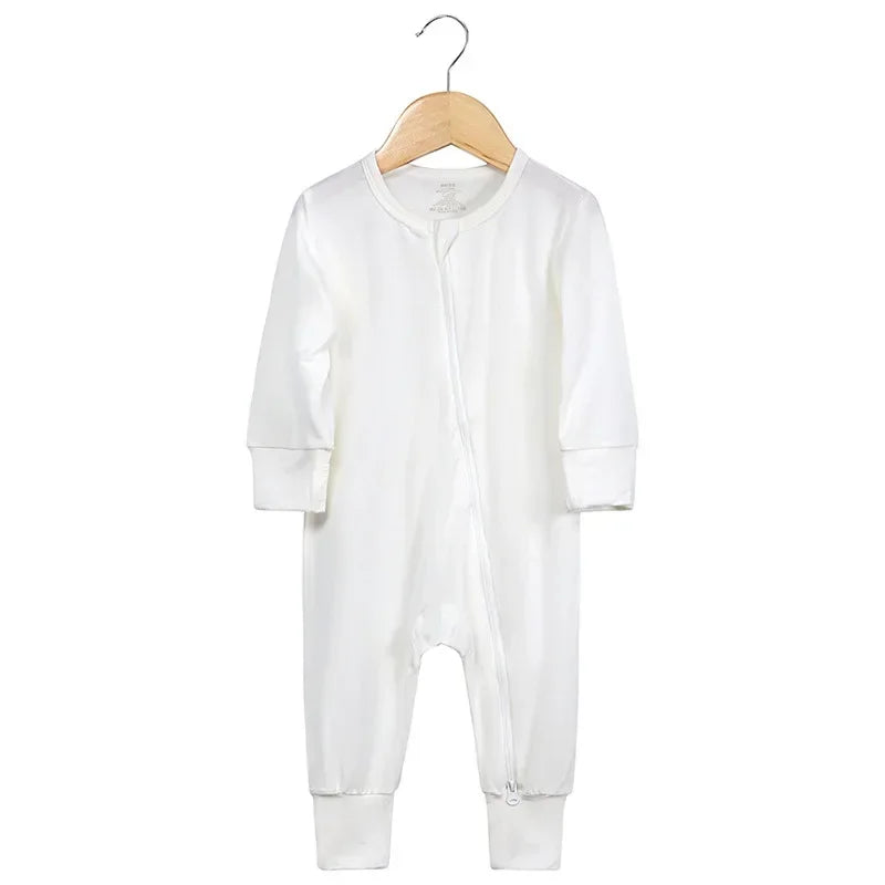 Baby Romper Bamboo Fiber Baby Boy Girl Clothes Newborn Zipper Footies Jumpsuit Solid Long-Sleeve Baby Clothing Pajamas 3 6 9 12M