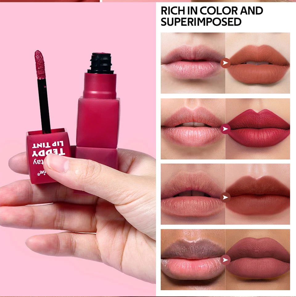 6pcs/set Teddy Velvet Non-stick Cup Lip Glaze Matte Lipstick Waterproof Longlasting Color Liquid Silky Saturation High Lip Gloss