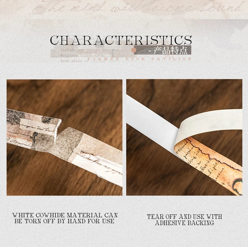 4Pc/Set Former Book Pavilion Series Paper Tape Washi Masking Decorative Collage Adhesive DIY Scrapbooking Hand Made Stationery