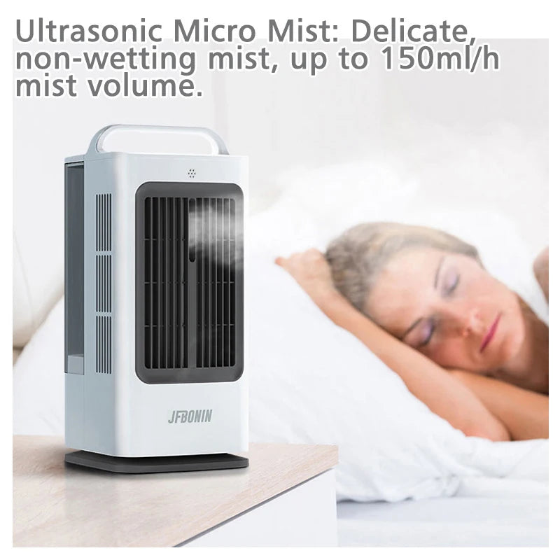 JFBONIN 3-IN-1 Mini Portable Air Cooler Remote Control 120 Degree Swing 3-Speeds Household Desk Air Conditioner 1.7L