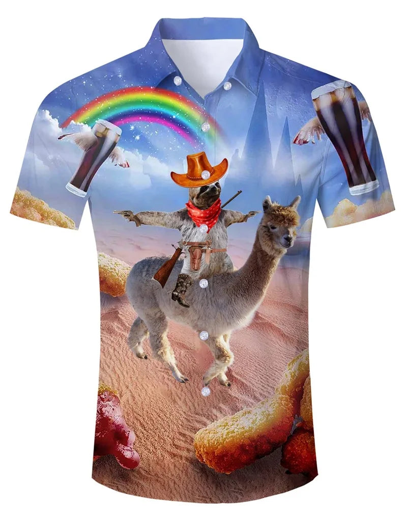 Men's Hawaiian Beach Shirt 3D Print Animal Funny Tee Top Casual Short Sleeve Button Down Holiday Aloha Shirts Streetwear