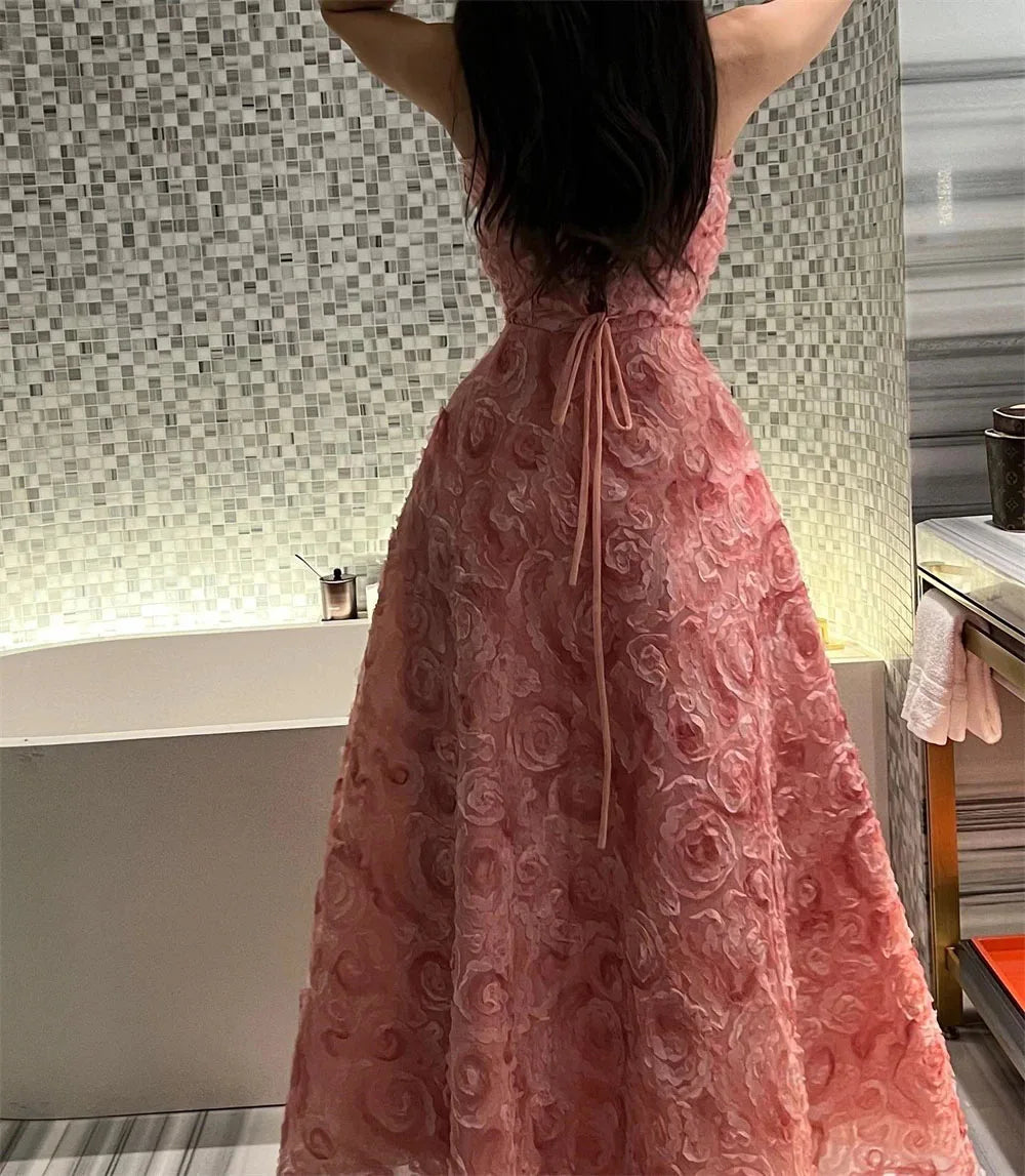 Prom Dress Strapless Women 2025 New 3D Roseleaf Fashion Evening Gowns formal occasion dresses Customized