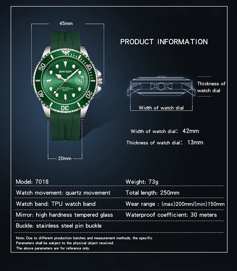 SANDA 2025Top Brand Luxury Fashion Men's Watches 30M Luminous Waterproof Quartz Wristwatch For Male Clock Calendar Relogio