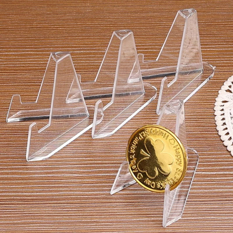 1/50x Clear Acrylic Card Display Stands for Business Card Medals Coins Pictures Desk Organizer Home Office Decor Triangle Holder