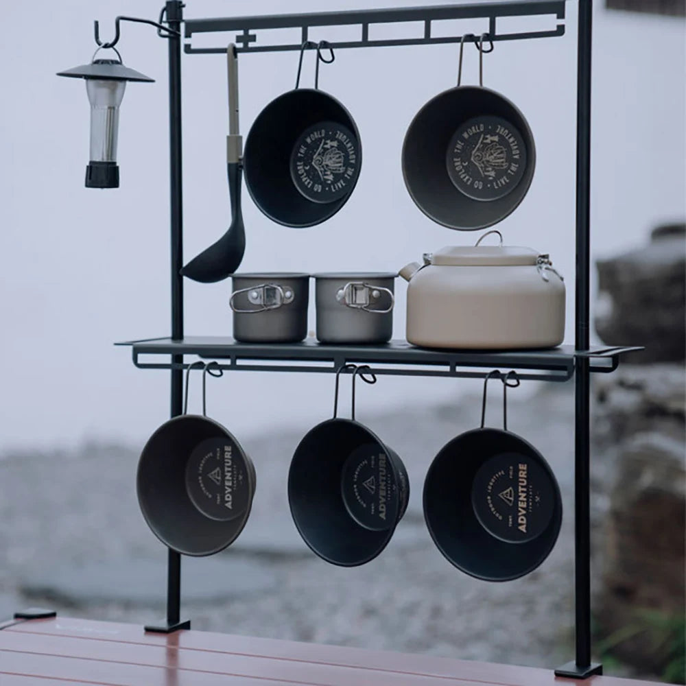 TARKA Camping Shelf Lantern Stand, Tableware Tools Hanging Rack,  Multifunctional IGT Tabletop  Storage Rack Light Holder