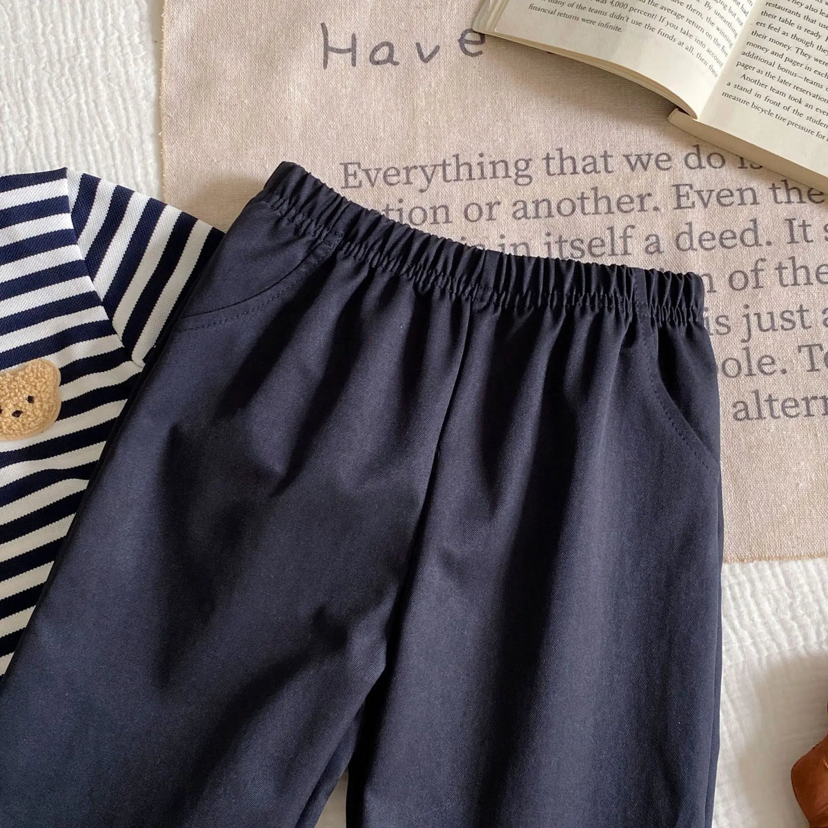 2025 Autumn New Baby Loose Striped Clothes Set Infant Boy Cute Bear Tops + Pants 2pcs Suit Long Sleeve Toddler Outfits