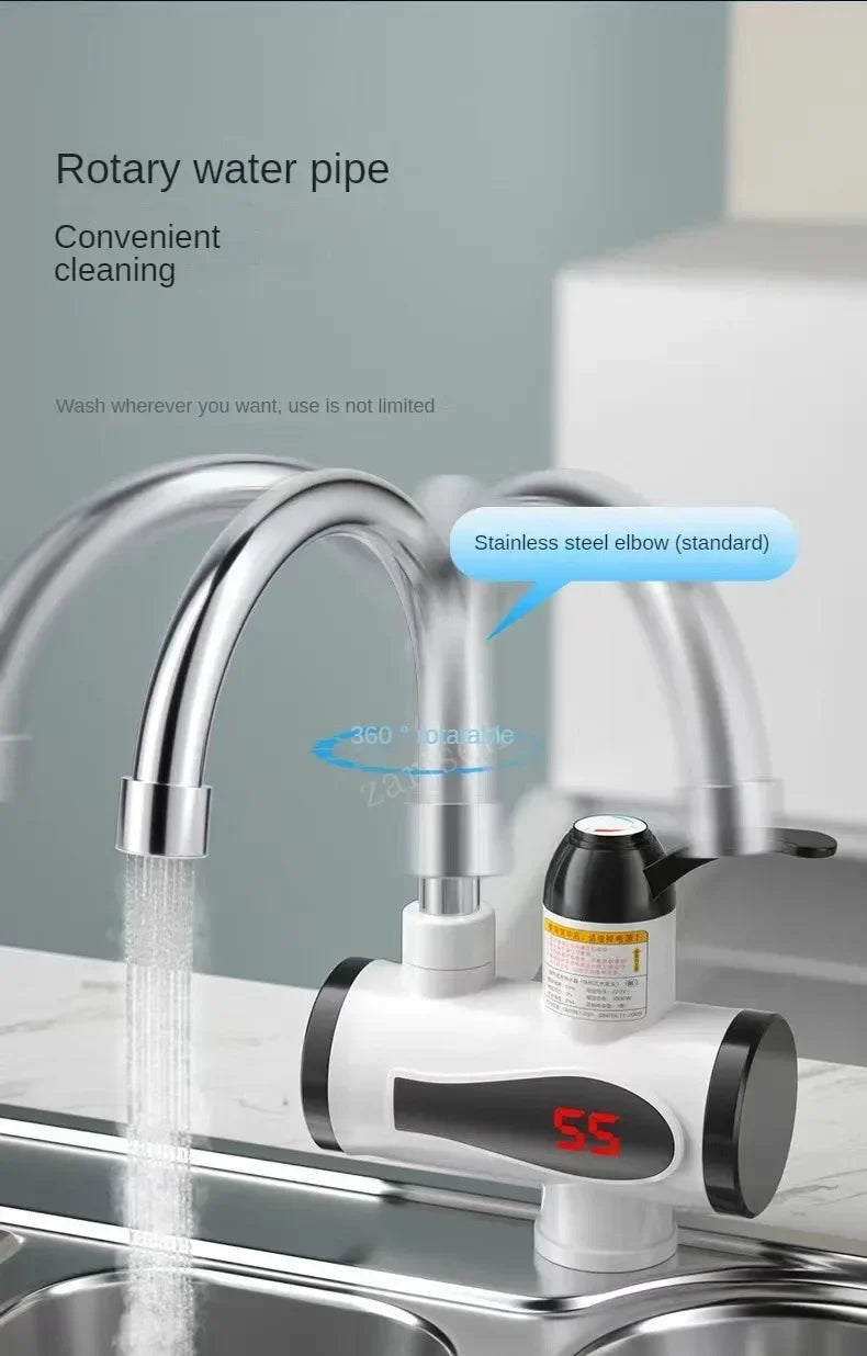 Instant Tankless Mini Electric Hot Water Heater Faucet Kitchen Instant Heating Tap Water Heater with LED Water Tap 3000W
