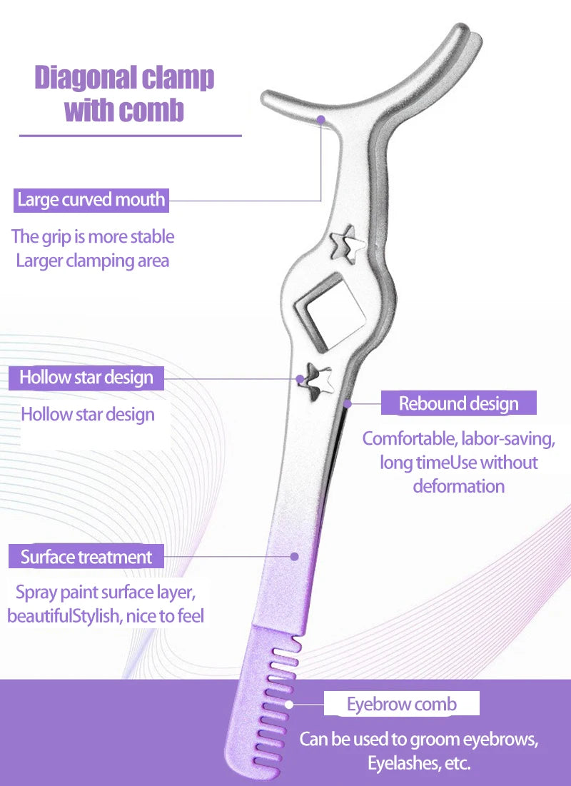 Color Eyelash Comb Tweezers Carbon Steel Professional Pincet Lashes Extension Tweezers False Eyelashes Applicator Makeup Tools