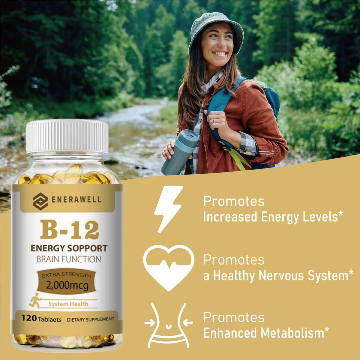 Vitamin B12 Capsules - Methylcobalamin Supplement for Mind, Energy, Brain, Mood, Heart Support 120 Capsules