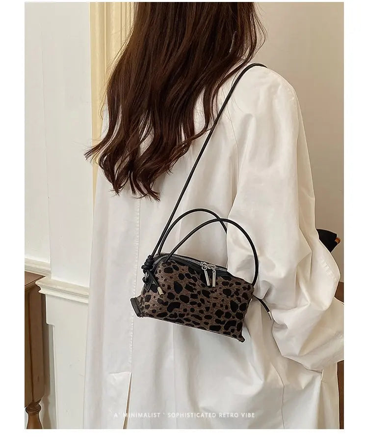 Women'S Handbag 2026 Small Square Bag Leopard Print Design Minimalist Shoulder Bags Commuter Frosted Mini Crossbody Bags