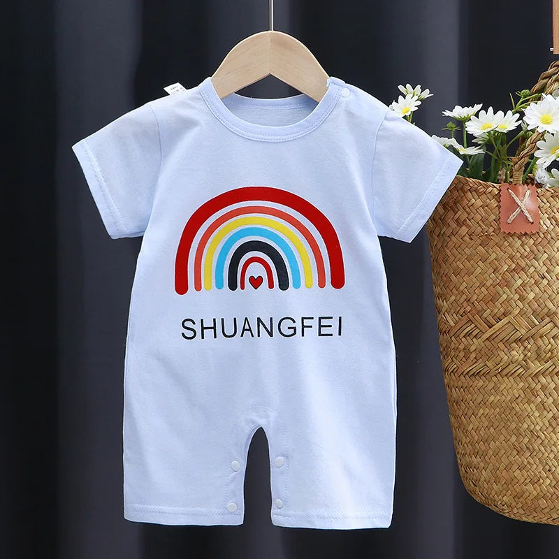 Breathable Cotton Baby Cartoon Jumpsuits, Short Sleeve Bodysuit for Newborn Infant Boys Girls Rompers of Crawling Clothes