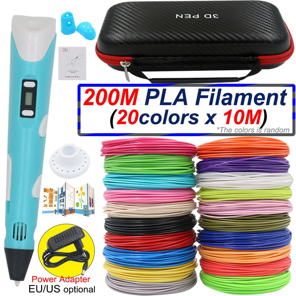 Surprising Children's 3D Printing Pen Set with LCD Display,Power adapter,Travel Case,PLA Filament,Kids Birthday Christmas Gift