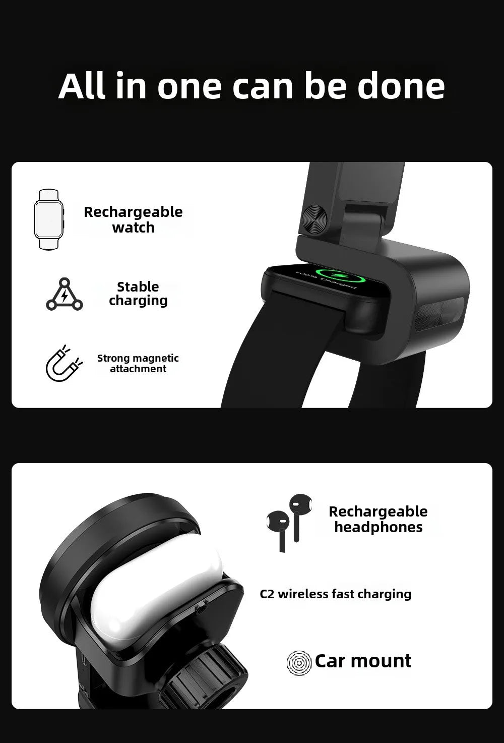 Magnetic Wireless Charger Car Phone Holder 15W Fast Charging  Air Outlet Hook Mount Stand for Magsafe IPhone 16 Earphone Iwatch
