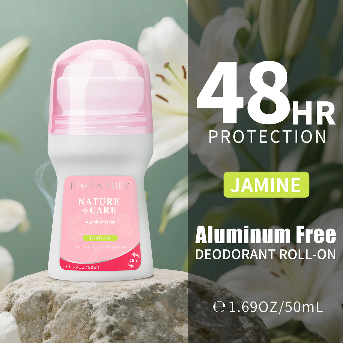 Flora Ruby Cherry Blossom Collection Lavender/Rose/Jasmine/Lily Roll On Deodorant Aluminium free for Women 1.69 fl oz/50 ml