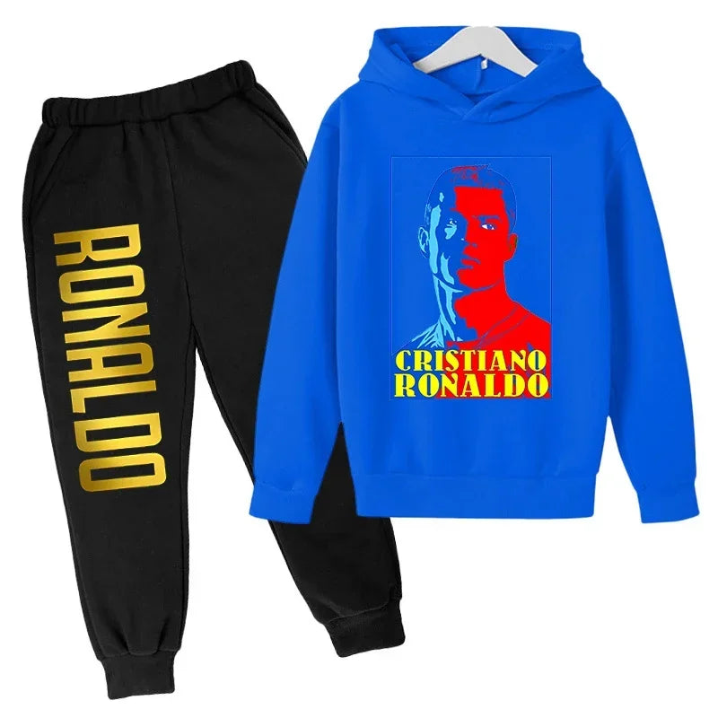 Children's Clothing Children's Sports Suit Spring and Autumn Fleece Hoodie Pants 2-piece Set Ronaldo Printed Kids Clothes Girls
