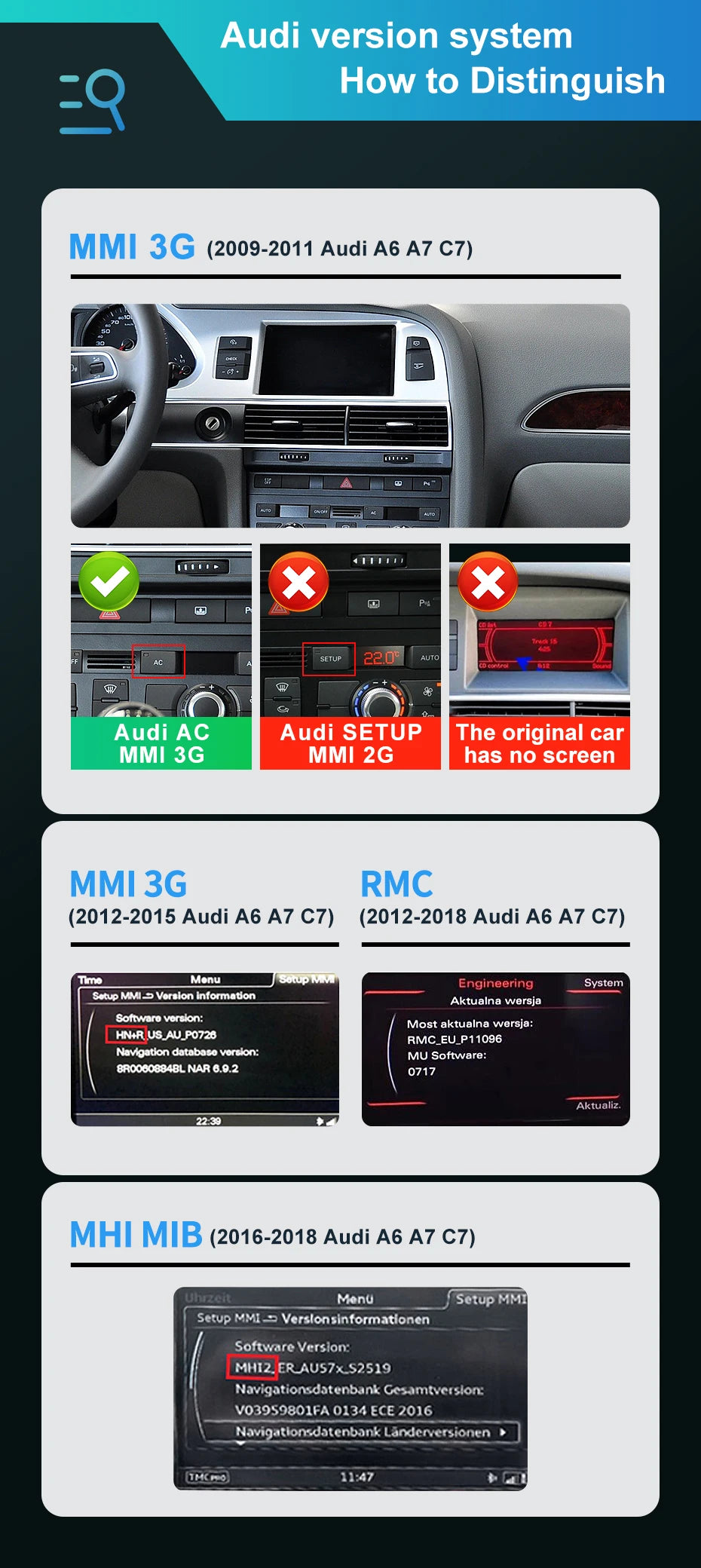 Wireless CarPlay For Audi A6 A7 C7 MMI 3G HN+R 2009-2015 RMC 2012-2018 MIB 2016-2018 Car Play Android Auto Reverse Camera