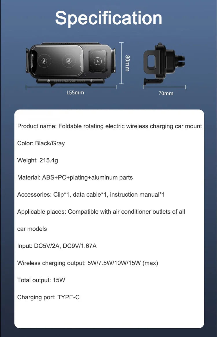 Intelligent Mobile Phone/Pad Holder Magnetic Phone Holder for Car Auto Rotating Phone Holder Wireless Car Charger