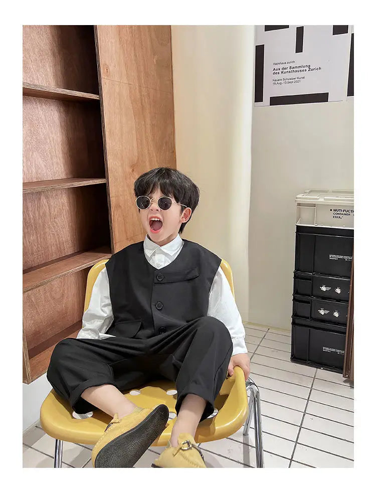 3 PCS set Spring Autumn Boy Clothing set Casual vest+ top+ Pant Kid Children baby toddler boy korea designer clothes 2-10 years