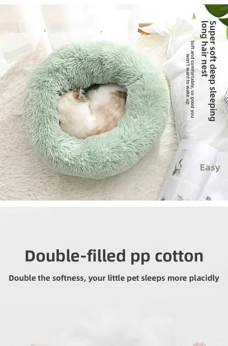 Cozy Winter Pet Bed! Plush Round Nest for Cats/Dogs, Detachable & Washable, Home Decoration Fit