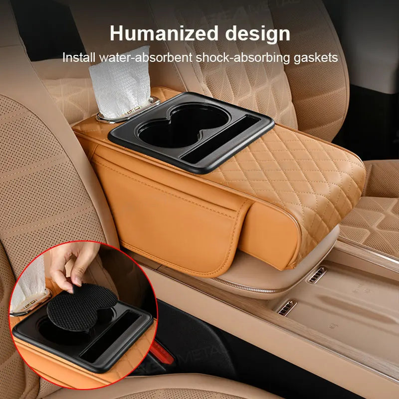 SEAMETAL 7cm Thicken Car Armrest Cushion All in 1 Center Console Arm Rest Cushion with Tissue Holder Elbow Support Car Organizer