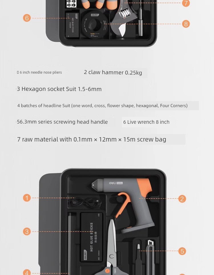 Deli Home Daily For Home Wire Cutter Hammer Lithium Electric Drill Emergency Repair Multifunctional Suit Tool H1001